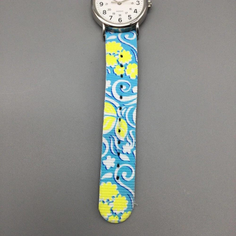 Timex Womens Watch 38mm White Dial Blue Floral Nylon Band Indiglo TW2R24000 - Picture 9 of 15